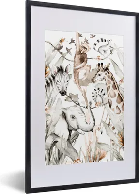 Produktbild von MuchoWow® MuchoWow® Gerahmtes Poster Tiere - Dschungel - Aquarell - Affe - Jungen - Mädchen - Kind 40x60 cm - Poster mit zchwarzem Bilderrahmen - Poster in Rahmen