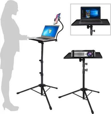 Produktbild von Famanu Laptopständer mit verstellbarer Höhe 50 bis 122 cm - mit Gooseneck Telefonhalter