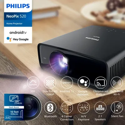 Zdjęcie produktu dla Philips NeoPix 450 Smart, 450 ANSI lumenów, LCD, 1080p (1920x1080), 1000:1, LED, 30000 h