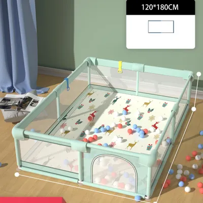Productafbeelding van Grote looprekken/speelkooi voor baby's, afscheiding/omheining, 120 x 180 cm, met opbergzak, activiteitencentrum, met kussentjes, groen