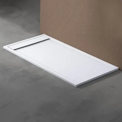 Produktbild von doporro Duschtasse Duschwanne 80x160x3cm aus Mineralguss in Weiß Rechteckig DIN-Anschlüsse für bodenebene Montage geeignet Geoma10