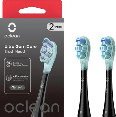 Zdjęcie produktu dla Zestaw 2 szt. wymiennych głowic do elektrycznej szczoteczki do zębów Oclean Ultra Gum Care Brush Head, Miękka, Czarna