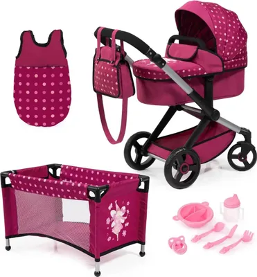 Produktbild von Bayer Design 17067AB Puppenwagen Xeo, verstellbarer Griff, Schwenkschieber, wandelbar als Jogger, Schlafsack, Puppenbett, Zubehör