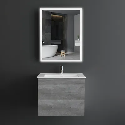Produktbild von Alpenberger Waschbecken mit Unterschrank | Badezimmer Set 60 cm | Waschbecken mit Unterschrank und Spiegel | Badezimmerschrank mit Badspiegel | Badezimmerspiegel mit Touch-On-Off-Funktion | 2 Schubladen