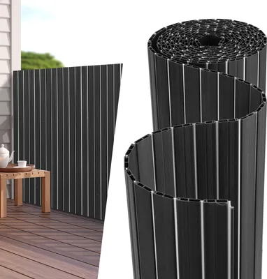 Obrázek produktu pro Aopunly PVC zástěna s dvojitou výztuhou uvnitř, balkónová zástěna s kabelovými stahovacími páskami, zástěna proti větru, vodotěsná bez vrtání, šedá 90 cm x 600 cm
