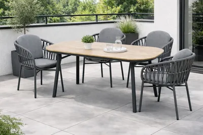 Produktbild von Destiny Sitzgruppe COMO SAN MARINO 4 Sessel + Tisch 180x90x74cm, halboval, holzfarben