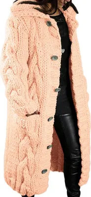 Produktbild von ASKSA Damen Strickjacke Grobstrick Casual Sweater Cardigan mit Knoepfen Oversize Strickcardigan, Hellorange, 3XL