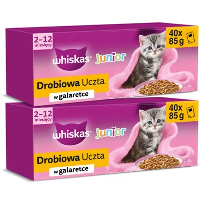 Zdjęcie produktu dla Whiskas mokra karma w Saszetkach mix smaków w galaretce dla kociąt Junior z drobiem 40x85g x 2