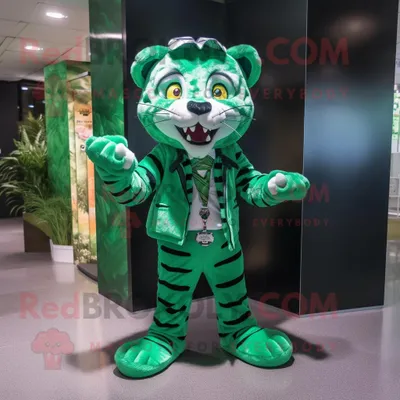 Produktbild von Grüner REDBROKOLY Tiger Maskottchen kostüm mit Anzughose und Fußkettchen