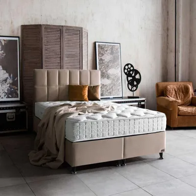 Produktbild von Bambi Boxspringbett 180x200 mit Bettkasten mit Matratzen Golden Prime Set Stauraum 7-Komfortzonen H4 Gold/Beige