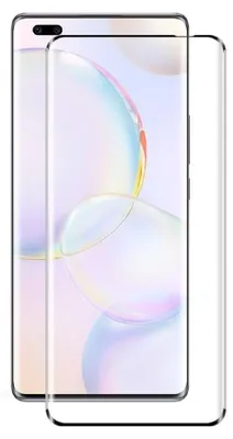 Two screen protectors are shown on a white background, with a blurred smartphone screen in the background.