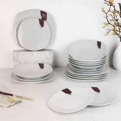 Obrázok produktu pre Jedálenská súprava tanierov 18 ks Leonardo Collection bielo-bordová