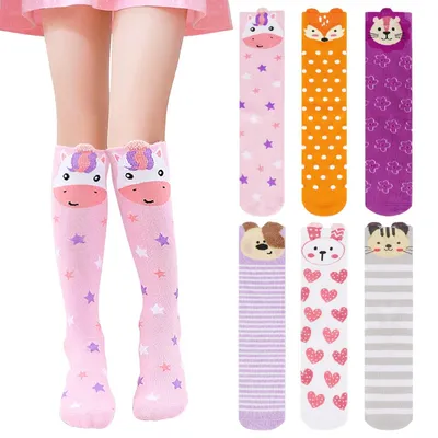 Produktbild von Kniestrümpfe, 6 Paar - Lange Socken - Tierdesign - Baumwollsocken - Einheitsgröße - Warm und atmungsaktiv