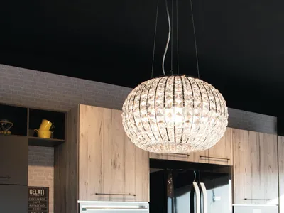 Produktbild von Ausgefallene LED Kugel Hängelampe dimmbar, Chrom mit K9 Glas Kristallen, Ø 45cm