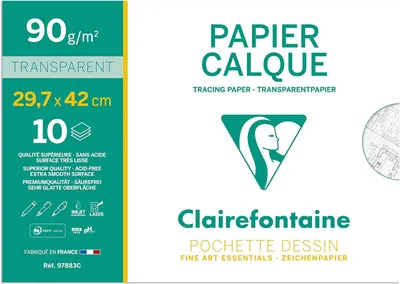 Produktbild von Clairefontaine 97883C - Mappe Transparentpapier, mit 10 Blatt DIN A3 29,7x42cm, 90g, 1 Stück