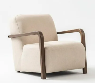 Immagine prodotto di Set per soggiorno, stile moderno, colore beige, poltrona imbottita, struttura in legno