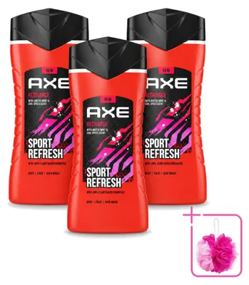 Image de 3 flacons de gel douche AXE Sport Refresh - 250 ml - Pack économique - 3 pièces