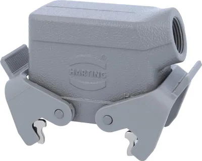 Produktbild von HARTING Han 10B Tüllengehäuse niedrig, 1xM20 seitlicher Kabelabgang, mit 2 Querbügeln Verschraubung M20 Klemmbereich