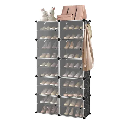 Produktbild von 10 Ebenen Schuhregal 2 Spalten DIY Baukastensystem 156x83x32cm Schuhschrank Schwarz