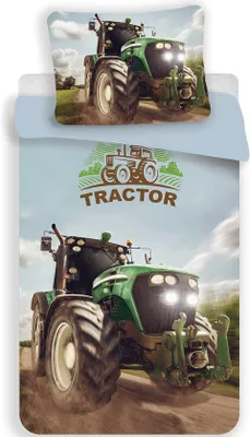 Produktbild von Unyqoos® Traktor-Bettbezug 140 x 200 cm, grün – 1‑tlg. mit extra großem Kissenbezug 70 x 90 cm, 100% Polyester, Reißverschluss