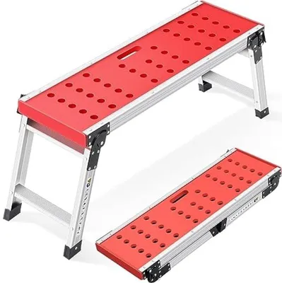 Produktbild von PromoHome® Klappbare Arbeitsplattform – Leichte Aluminium-Leiter mit Sicherheitsverriegelung, 108 x 31 x 42 cm, 150 kg