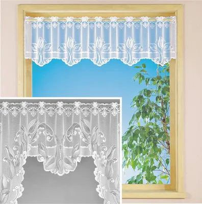 Produktbild von heimtexland ® Scheibengardine Bogen Set Jacquard Blumen Gardine Weiß Typ76 HxB 52 x 160 cm