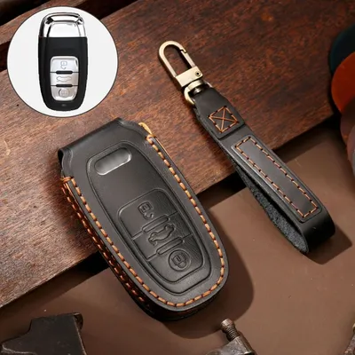 Image de Hallmo Car Leather Cowhide Key Protective Cover Key Case for Audi A6L / A8L / A4 / A7 / A5 B style (black)