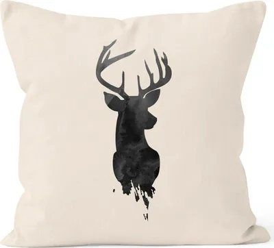 Produktbild von Kissenbezug Hirsch Geweih Kopf Deer Watercolor Polygon Tier Baumwolle quadratisch Autiga® natur unisize