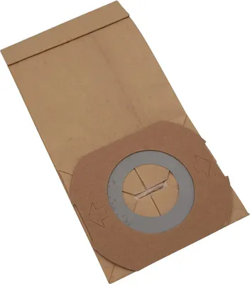A single vacuum cleaner bag made of brown paper with a circular gray and brown opening.