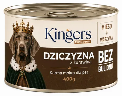 Zdjęcie produktu dla KINGERS Dziczyzna z żurawiną 400 g karma mokra dla psa, Obraz wygenerowany przez AI