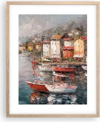 Produktbild von Gerahmtes Poster - Rahmen in heller Eiche - Meer Hafen Segel - 40x50 cm - Wand Bild - Wanddeko - Wandbilder - Kunstposter - Wandposter - Bilderrahmen - Bilder - Kunstdruck - P2NPA40x50-5136