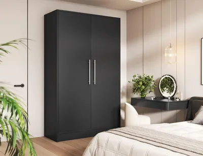 Produktbild von Kleiderschrank 2-türig Schrank Garderobe Schlafzimmer Drehtürenschrank - Schiebetürenschrank KAVIRA 120 – Schwarz