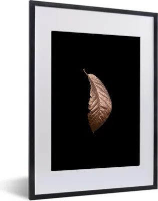 Produktbild von MuchoWow® MuchoWow® Gerahmtes Poster Blätter - Roségold - Schwarz 30x40 cm - Poster mit zchwarzem Bilderrahmen - Wandposter Schlafzimmer