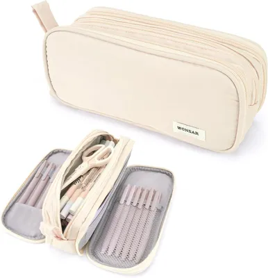 Produktbild von wonsar Federmäppchen Mäppchen Federtasche 3 Fächer Große Kapazität Pencil Case Federmappe Jungen Mädchen Teenager Erwachsene Schulmäppchen für Schule & Büro