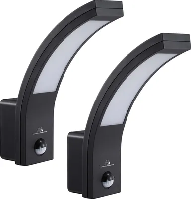 Two black LED wall lights with motion sensors are shown against a white background.