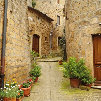 Produktbild von Wallario Outdoor-Poster für Garten oder Balkon, Motiv Weg durch die Altstadt - Toskana in Italien, in ca. 180 x 180 cm