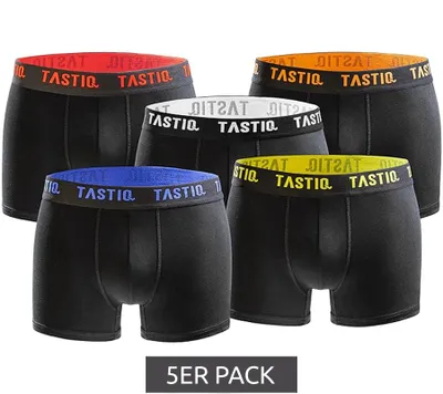 Produktbild von 5er Pack TASTIQ Herren Boxershorts in Geschenkbox Baumwoll-Unterhose TAS/1/BCX5/UNI2 Schwarz mit verschiedenfarbigen Bund, Größe:S