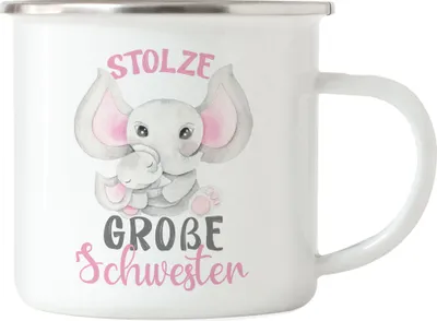 Produktbild von Stolze Große Schwester Emaille Tasse Elefanten Liebe Familie Schwesternliebe Beschützerin Geschwister Geborgenheit