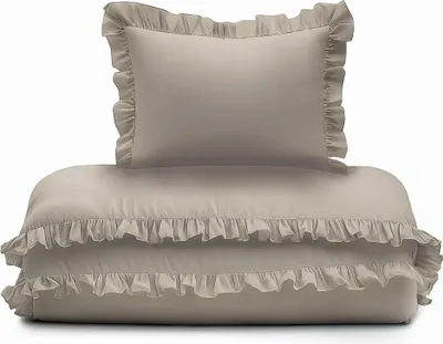 Produktbild von Babybettwäsche Set mit Rüschen 90x120 Baumwolle 2-teilig Dunkelbeige Taupe
