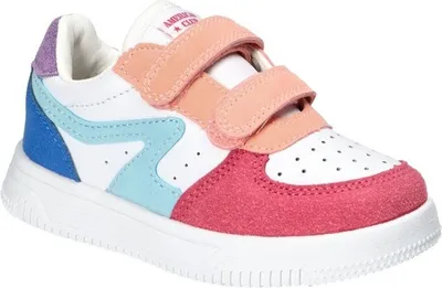 Produktbild von AMERICAN CLUB ES188 Solide Kinderschuhe mit Klettverschluss, Sneaker für Mädchen, modische Kinderschuhe, Innensohle aus Naturleder, Casual, Weiss/Rosa 27