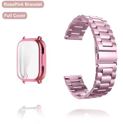 Immagine prodotto di Bracciale per smartwatch con custodia – Compatibile con Redmi Watch 5 Lite – Acciaio inossidabile – Custodia in morbida TPU – Chiusura a farfalla – Rosa
