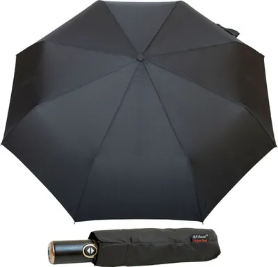 Produktbild von Regenschirm SCHWARZ automatisch unifarben mit ledernem Griff Herren