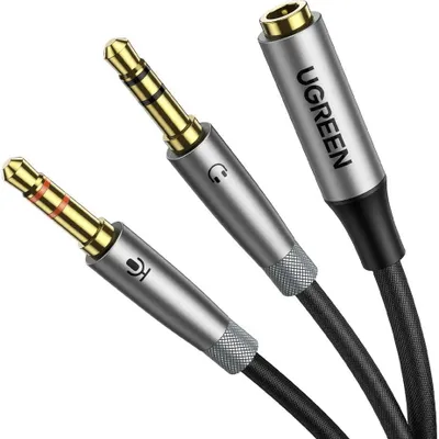 Produktbild von UGREEN AUX Splitter Kabel 3,5 mm - Schwarz für Mikrofon und Kopfhörer KP35220