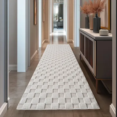 Obrázok produktu pre KobercePredaj24 Koberec do obývačky bouclé slučka vlas scandi štýl check dizajn robustný super mäkké pre spálňu, veľkosť: 80x250 cm
