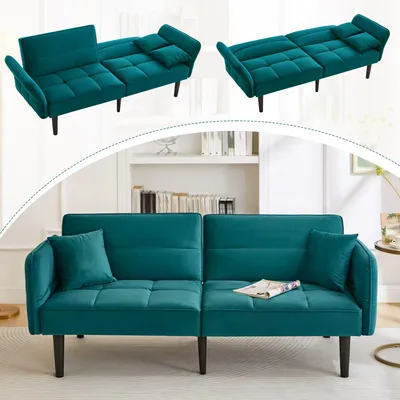 Produktbild von Sweiko 2-in-1 Verstellbares Schlafsofa – Zweisitzer mit Samtbezug, klappbaren Armlehnen & Schlaffunktion,ideal für kleine Räume