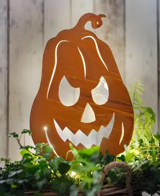 Produktbild von Gartenstecker "Kürbis" aus Metall, Echt Rost, mit LED Beleuchtung, 55 cm hoch, Roststecker, Halloweendeko
