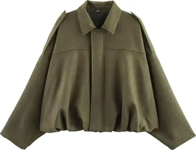 Image de Veste pour femme ASKSA : veste courte oversize en simili daim, col à revers, style streetwear, veste d'automne-hiver (vert, M)