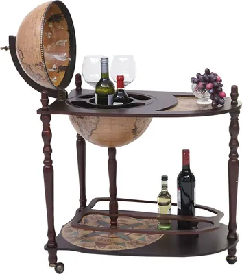 Zdjęcie produktu dla Globe bar ze stolikiem HWC-T875, minibar domowy bar ze stolikiem, globe zwijany z drewna eukaliptusowego z certyfikatem MVG