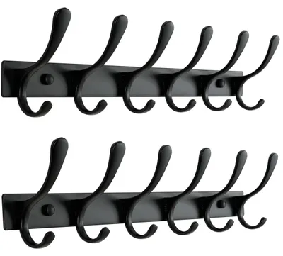 Image de Elzusha - Patère murale avec 6 crochets - Acier inoxydable noir - Lot de 2