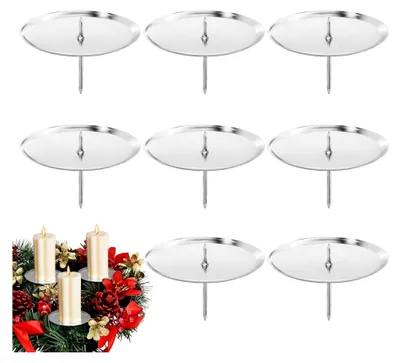 Produktbild von 8er Set Silberne Kerzenhalter für Adventskranz, Ø 8 cm Metall Kerzenständer für Weihnachten, Hochzeiten, Geburtstage und Festtagsdekorationen